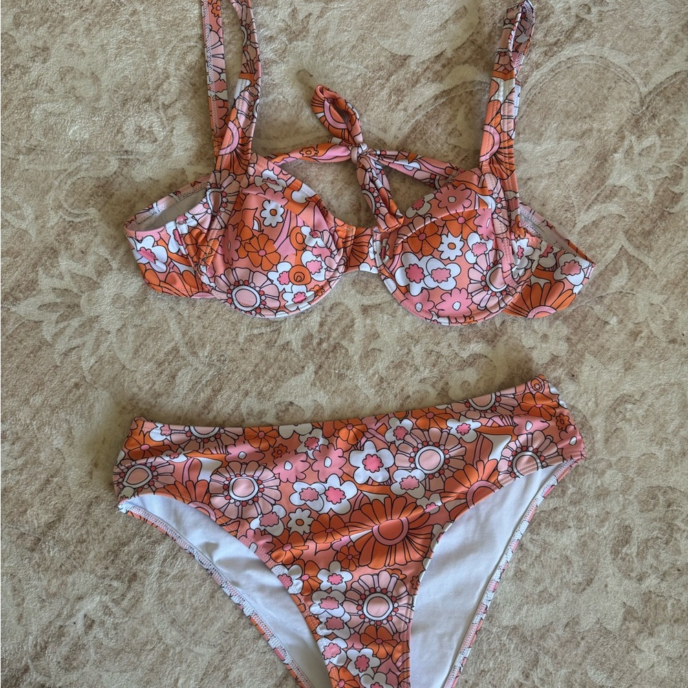 SHEIN Floral Bikini in Orange and Pink